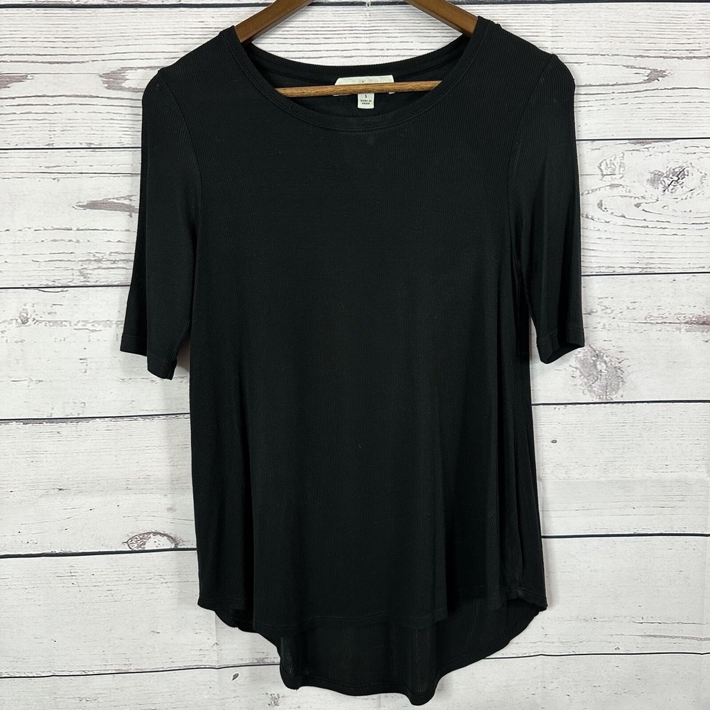 White Warren Tee Shirt Womens Small Black Ribbed Classic Stretch Staple Rayon
